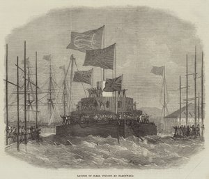 Stapellauf der HMS Cyclops in Blackwall von Edwin Weedon