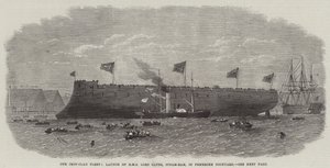 Unsere gepanzerte Flotte, Stapellauf der HMS Lord Clyde, Dampframme, in der Pembroke-Werft
