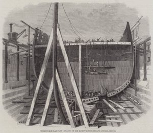 Die neue gepanzerte Flotte, Rahmung der Dampffregatte Ihrer Majestät Achilles, 50 Kanonen von Edwin Weedon