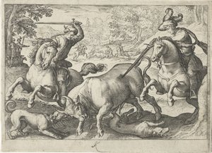 Landschaft mit Stierjagd