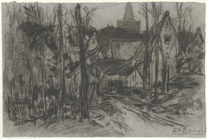 Ansicht eines Dorfes durch die Bäume von Egbert Rubertus Derk Schaap