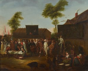 Ein Dorffest mit Figuren der Commedia dell
