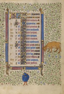 Kalenderseite für April; Blumen pflücken; Stier von Egerton Master