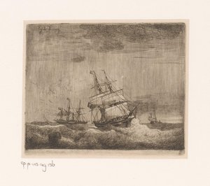 Segelschiffe und ein Raddampfer auf See