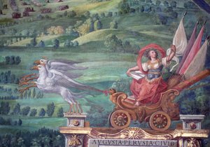 Wagen gezogen von Greifen, Detail aus der 