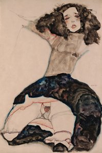 Schwarzhaariges Mädchen mit gehobenem Rock, 1911