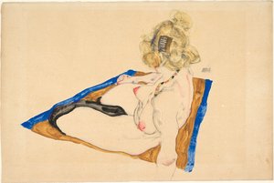 Blonde Nackte auf einem braunen Teppich mit blauem Rand, 1912