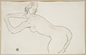 Weiblicher Akt, kniend und nach links gebeugt, 1918