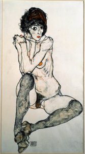 Sitzender weiblicher Akt, Aquarellzeichnung von Egon Schiele (1890-1918), 1914, Dim. 48,3x32 cm, Wien, Graphische Sammlung Albertina