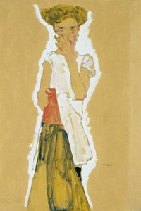 Stehendes Mädchen im weißen Unterrock von Egon Schiele