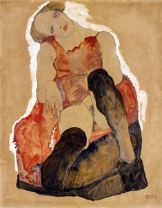Mädchen mit schwarzen Strümpfen von Egon Schiele