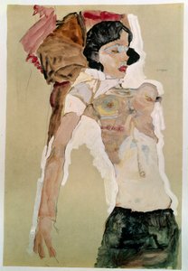 Halbnackte Frau. Zeichnung von Egon Schiele (1890-1918), 1911, Bleistift und Aquarell auf Papier. Dim: 45,9x31,1cm. Wien, Graphische Sammlung Albertina