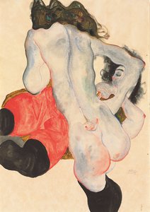 Liegende Frau in roten Hosen und stehender weiblicher Akt, 1912