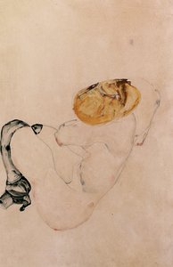 Verängstigtes, kauerndes junges Mädchen, 1912 von Egon Schiele