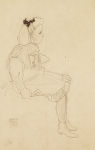 Sitzendes Mädchen mit Schleife im Haar, 1909