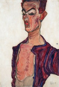 Selbstporträt, Grimassierend von Egon Schiele