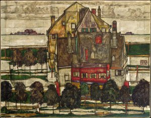 Einzelne Häuser (Häuser mit Bergen) von Egon Schiele