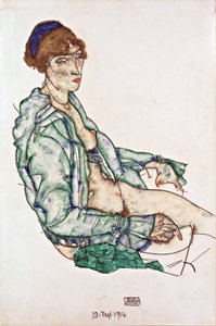 Sitzender Halbakt mit blauem Haarband von Egon Schiele