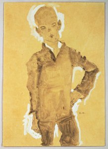 Stehender Junge, linke Hand auf der Hüfte von Egon Schiele