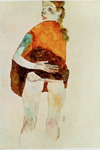Stehendes Mädchen mit gehobenem Rock von Egon Schiele