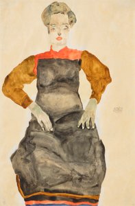 Frau mit schwarzer Schürze von Egon Schiele