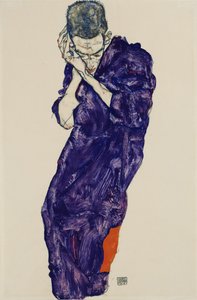 Jugend in violetter Soutane mit gefalteten Händen von Egon Schiele