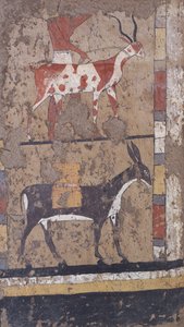 Antilope und Esel tragen Weizen aus dem Grab des Generals und Kanzlers von König Iti in El Ghebelen bei Luxor. 2200-2000 v. Chr.