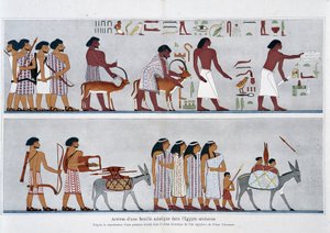 Ankunft einer asiatischen Familie im alten Ägypten: Aus der Reproduktion eines Wandgemäldes im „Historischen Atlas der ägyptischen Kunst“ von Prisse d