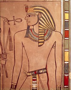 Amenhotep II. (ca. 1427-1392 v. Chr.) mit einem Ankh, das zu seinen Lippen erhoben wird, aus der Sarkophagkammer seines Grabes, Neues Reich von Egyptian 18th Dynasty