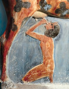 Ägyptische Antike: Die Kuhgöttin Hathor nährt den jungen Amenhotep II (Amenophis II)