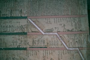 Ägypten, Luxor, Tal der Könige, Grab von Thutmosis III., Grabkammerfresken von Egyptian 18th Dynasty