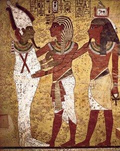 Ägyptische Antike: der Pharao Tutanchamun vor dem Gott Osiris