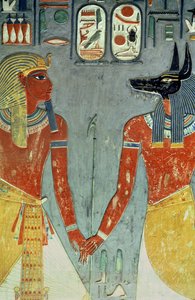 Horemheb und Anubis, aus dem Grab von Horemheb (ca. 1323-1295 v. Chr.) Neues Reich von Egyptian 18th Dynasty