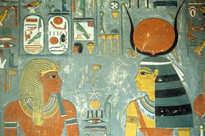 Horemheb und Hathor, aus dem Grab von Horemheb (ca. 1323-1295 v. Chr.) Neues Reich (Wandmalerei) (Detail) von Egyptian 18th Dynasty