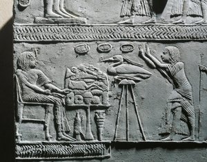 Horemheb isst ein Totenmahl, Relief aus dem Grab von Horemheb in Saqqara von Egyptian 18th Dynasty