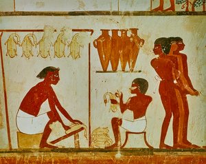 Fleischverarbeitung der Vögel, Detail aus dem Grab von Nakht, ca. 1390 v. Chr. (Wandgemälde) von Egyptian 18th Dynasty