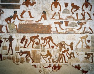 Metallverarbeitung und Ziegelherstellung, Detail aus Fresken im Grab von Rekhmire, Sheikh Abd el Qurnah Nekropole, Luxor, Theben (Unesco-Welterbeliste)