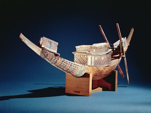 Reduziertes Modell eines Bootes aus dem Grab von Tutanchamun, Neues Reich, ca. 1347-37 v. Chr. (Holz) von Egyptian 18th Dynasty