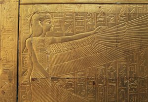 Relief auf der Rückseite des äußeren Panels der zweiten Grabkapelle, Schatzkammer von Tutanchamun, Ägypten, Ägyptische Zivilisation, Neues Reich, 18. Dynastie