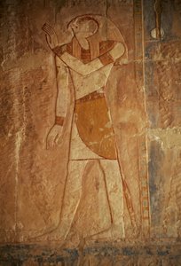 Relief mit Horus, Totentempel von Hatschepsut, Deir el-Bahari, Thebanische Nekropole (UNESCO-Welterbeliste)