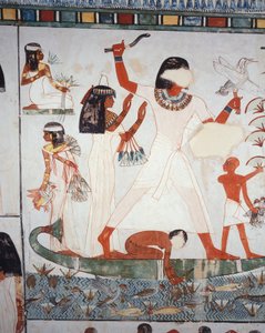 Szene des Jagens und Fischens in den Sümpfen, Fresko, Nordwand, Längskammer, Thebanisches Grab TT69, Sheikh Abd el-Qurna, Theben (Unesco-Welterbeliste)