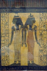 Selket und Neith, dekoratives Detail des Sarkophags von Maiherpri, ägyptische Zivilisation, Neues Reich, Dynastie XVIII