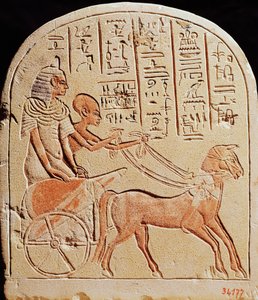 Stele, die einen Schreiber zeigt, der einen Streitwagen lenkt, aus Tell El-Amarna, Neues Reich, ca. 1353-1337 v. Chr.