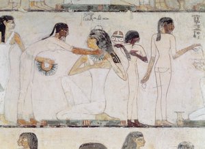 Die Toilette der Edelfrauen, aus dem Grab von Rekhmire, Wesir von Thutmosis III und Amenhotep II, Neues Reich (Wandmalerei) von Egyptian 18th Dynasty