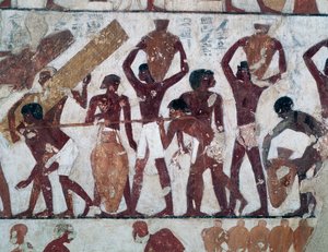 Transport von Lebensmitteln zur Lagerung in den Lagern des Tempels von Amun, Grab von Rekhmire, auch bekannt als Grab TT100, Sheikh Abd el-Qurna, Thebanische Nekropole (UNESCO-Welterbeliste)