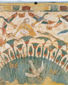 Wandmalerei, die Flora und Fauna der Sümpfe entlang des Nils darstellt, aus dem Grab von Neferhetep (Detail)