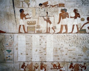Wiegen von Gold und Silber, Detail aus den Fresken im Grab von Rekhmire, Sheikh Abd el Qurnah Nekropole, Luxor, Theben (Unesco-Welterbeliste)