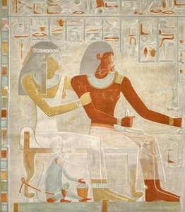 Illustration des Freskos Paheri und seine Frau Henut-er-neheh aus dem Grab von Paheri in El Kab, Ägypten, Bild veröffentlicht 1895 (Druck)