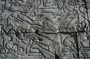 Basrelief mit Kampfszene, Ramesseum, Totentempel von Ramses II, Luxor, Theben