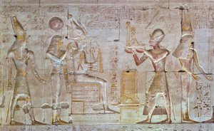 Farbiges Relief, Tempel von Seti I, Abydos, Ägypten